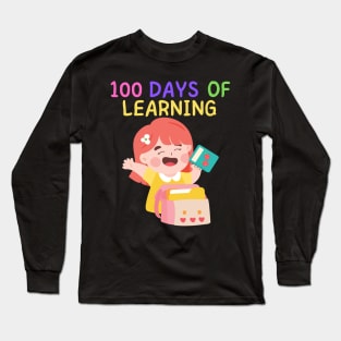 100 DAYS OF LEARNING Cute Kawaii School Girl Happy Student Long Sleeve T-Shirt